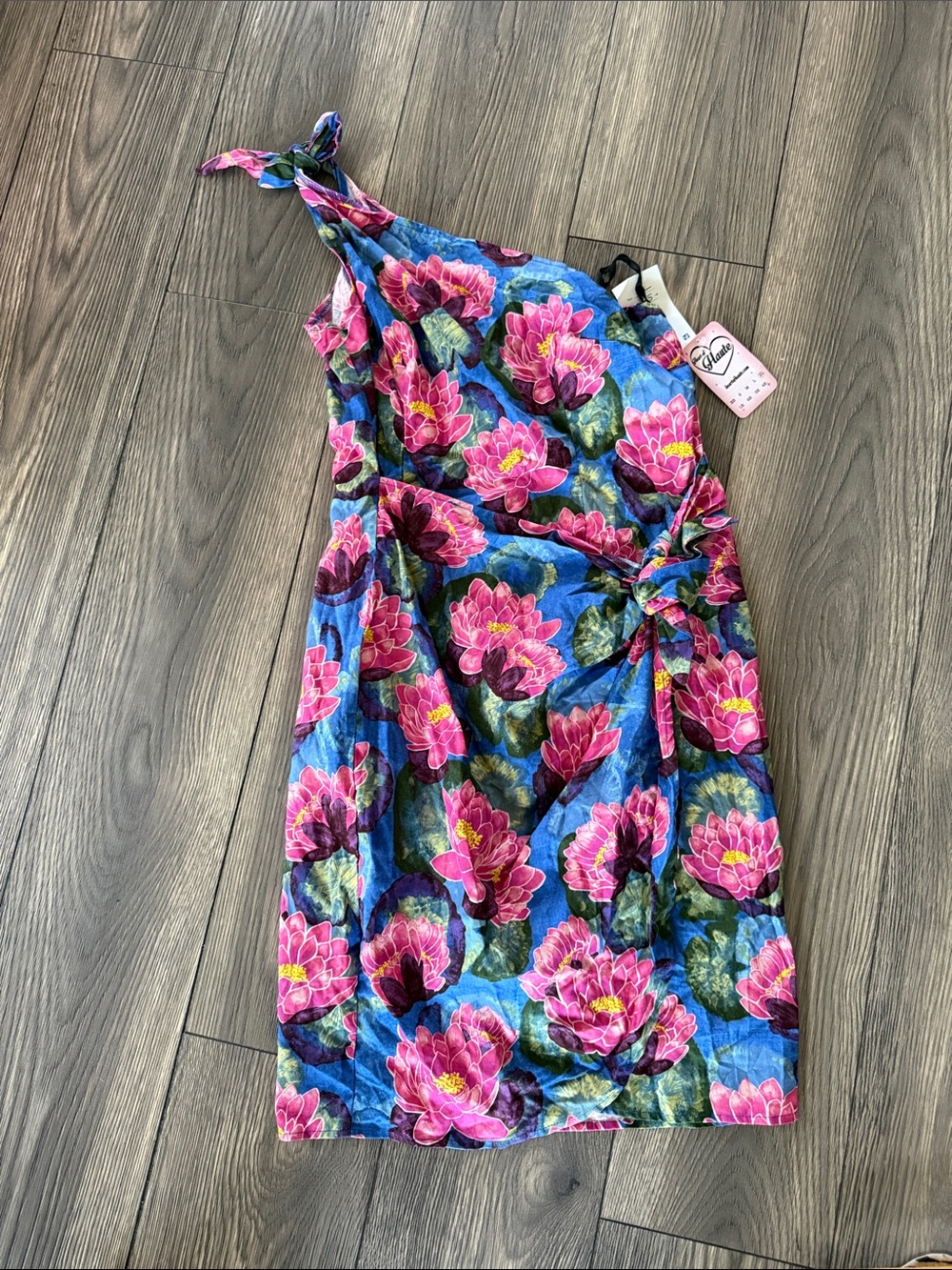 Vintage Heart of Haute XL Lotus Floral One Shoulder Cotton Sarong Dress NWT